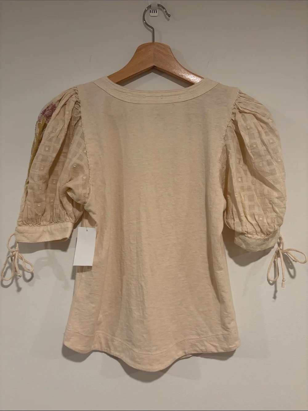 Anthropologie Cream Scoop-Neck Puff Sleeve Top